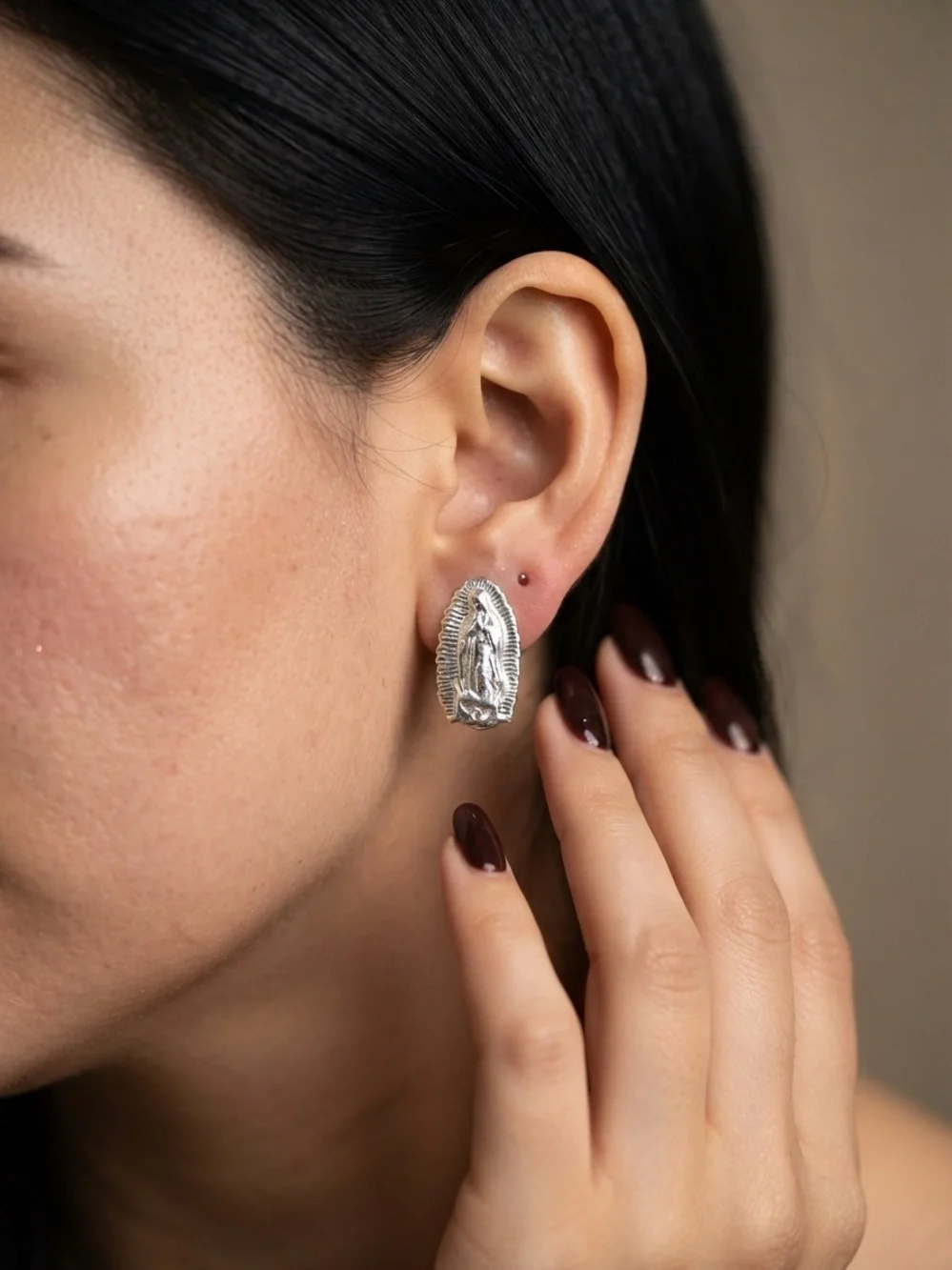 Silver 925 Virgin Mary Stud Earrings -